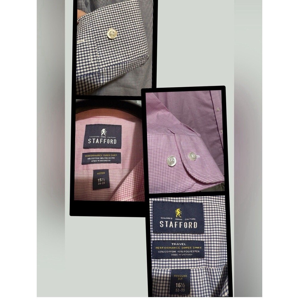 Lot of 2 Stafford Travel Performance Super Shirt Gingham Regular Fit 2 sizes